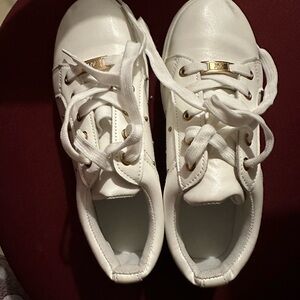 White Sneakers with Gold Accents